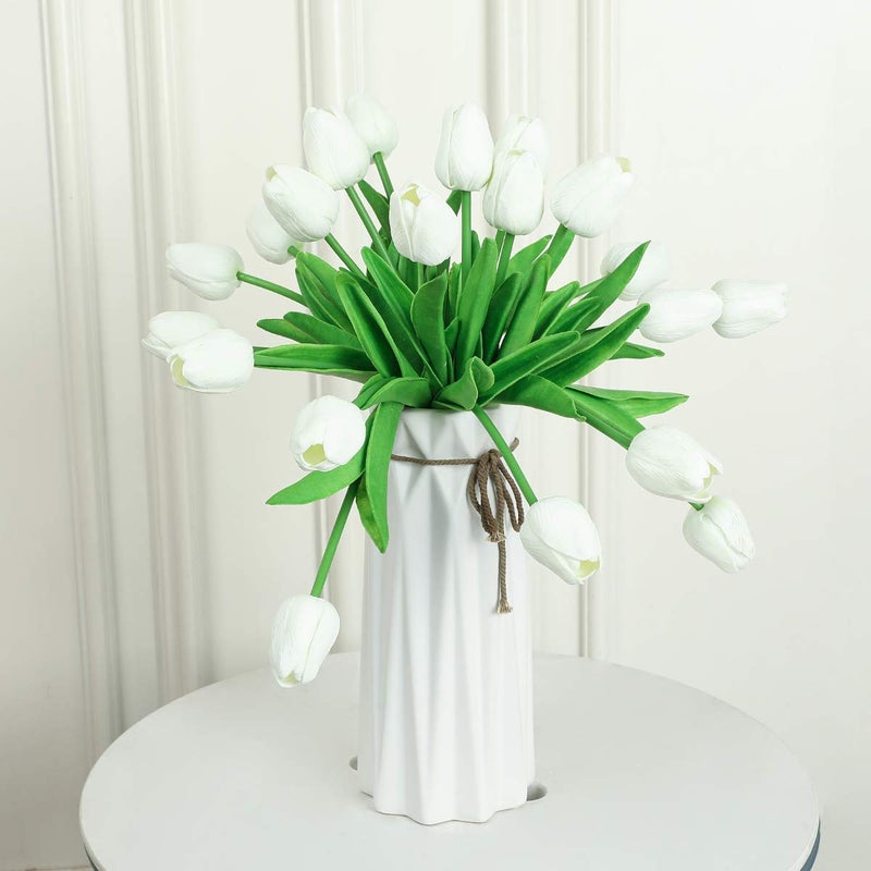 Kisflower 30Pcs Latex Tulips Real Touch White Artificial Flowers Fake Tulips Arrangement Bouquet for Home Office Wedding Decor (White) - Image 4